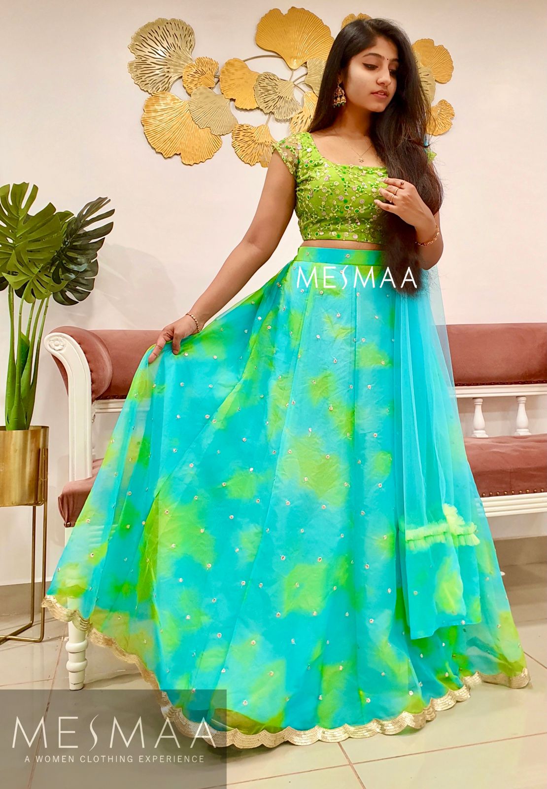 Green blue lehenga