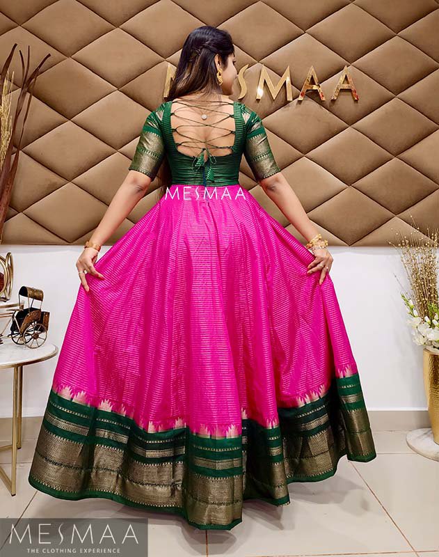 Pink bottle green floor length dress