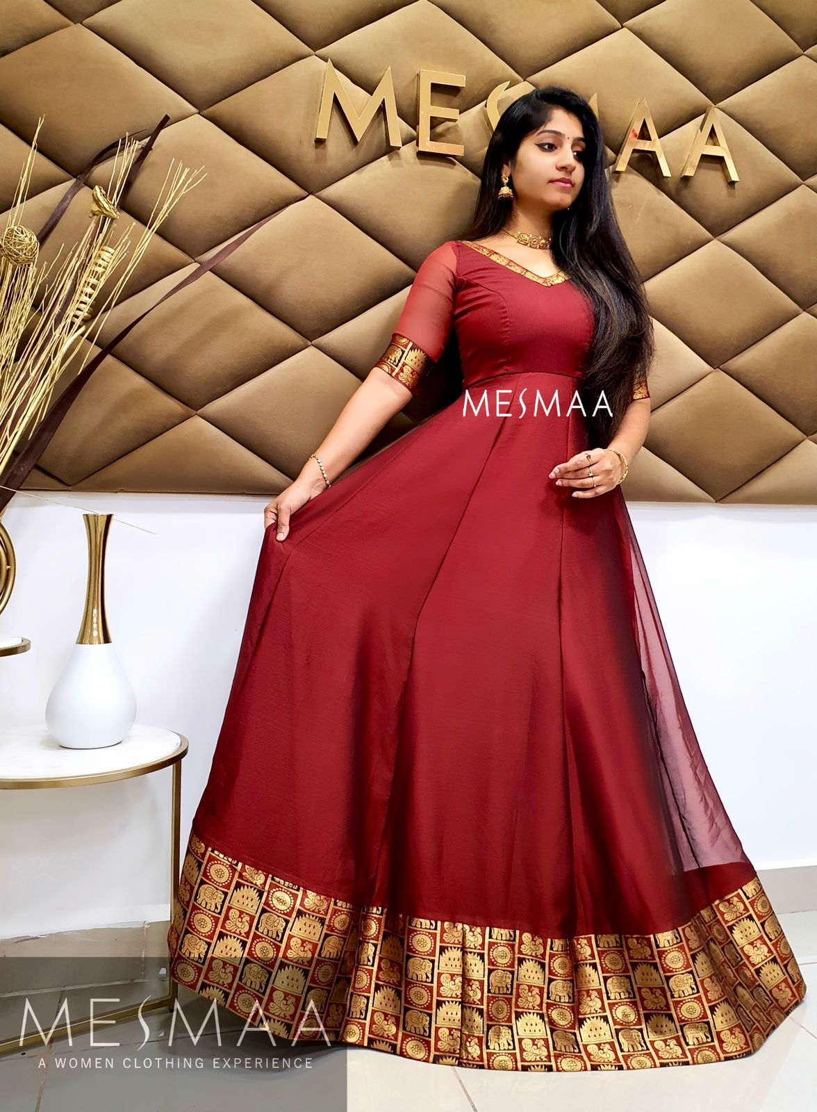 Maroon georgette gown