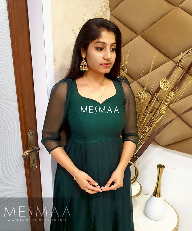 Bottle green zari dress