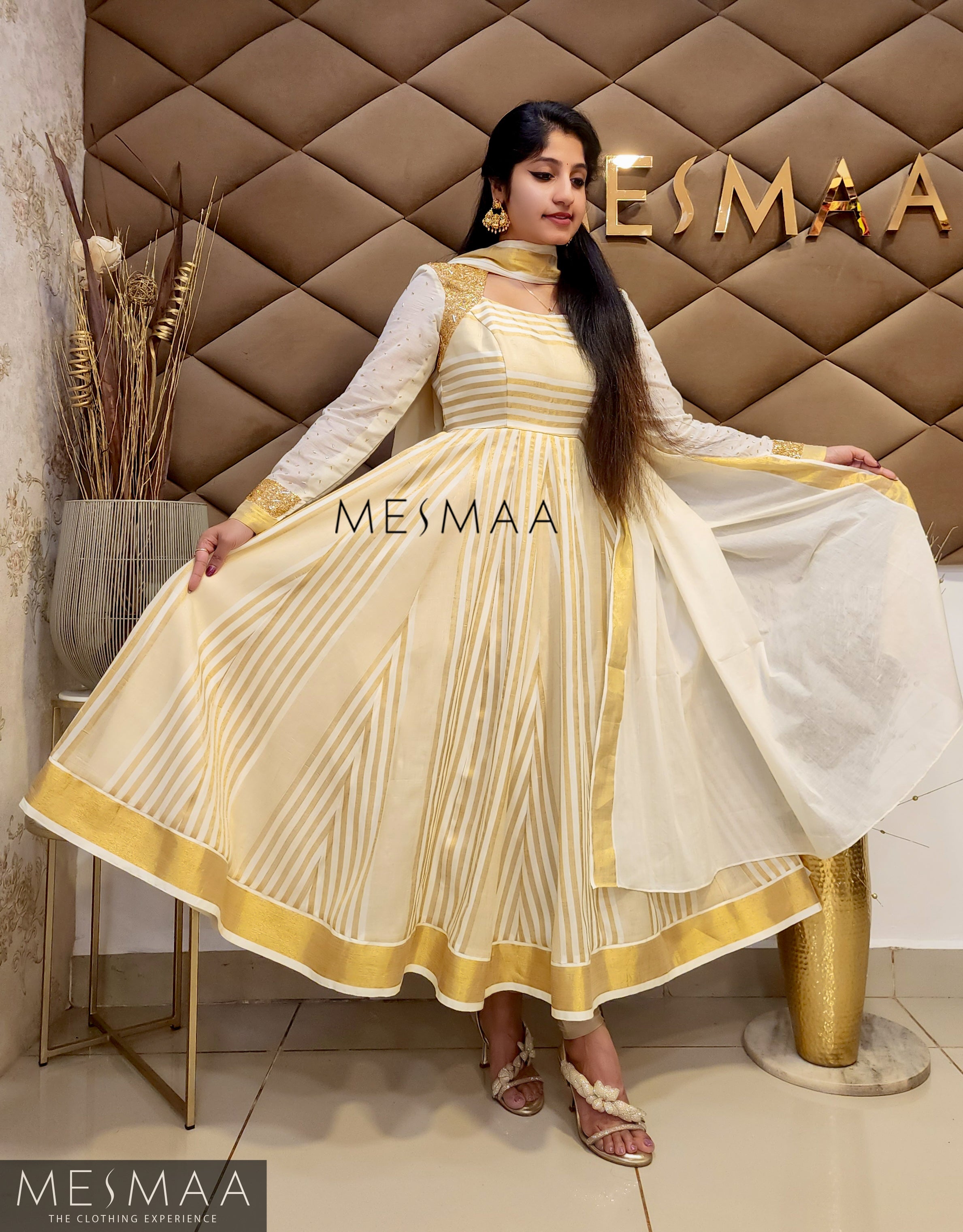 White striped Kerala type anarkali