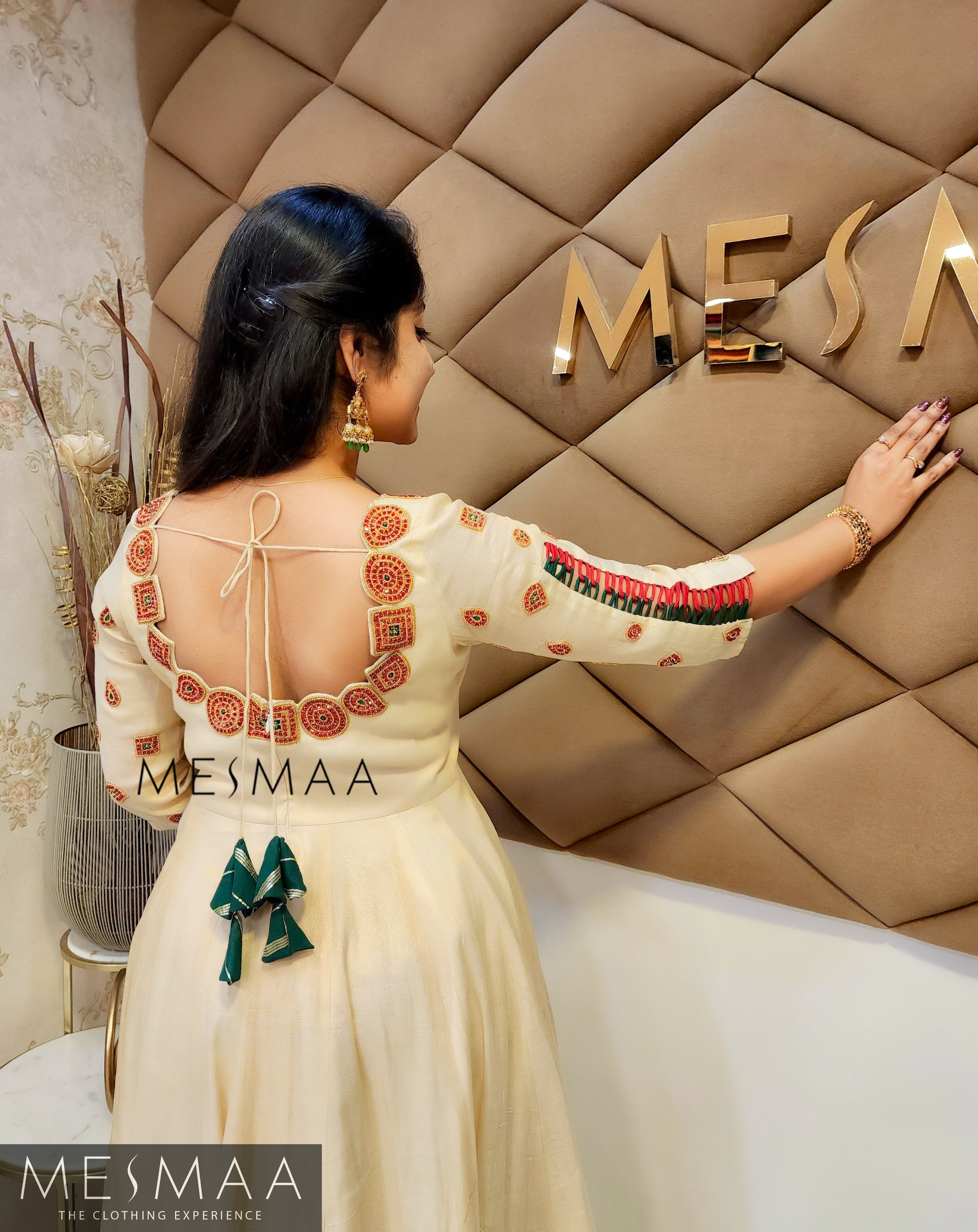 Bottle green golden white Kerala type anarkali