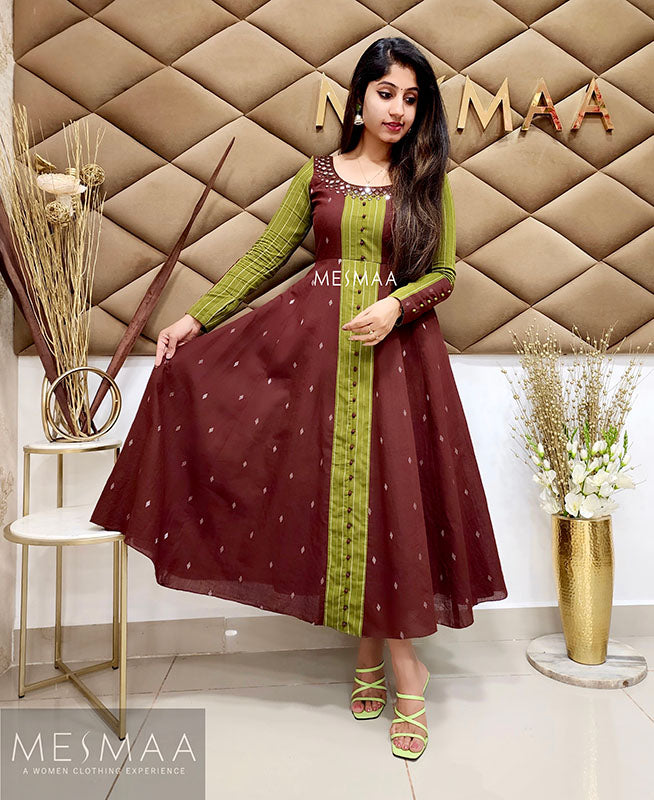 Brown green mirror worked dress