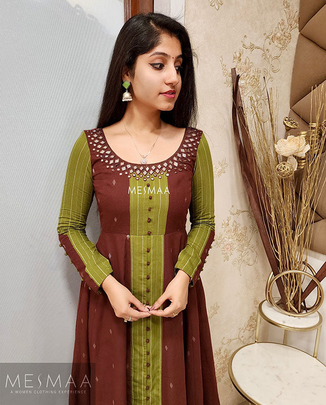 Brown green mirror worked dress