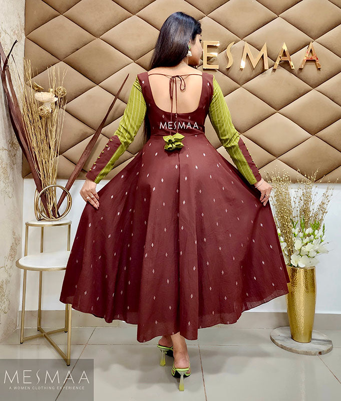 Brown green mirror worked dress