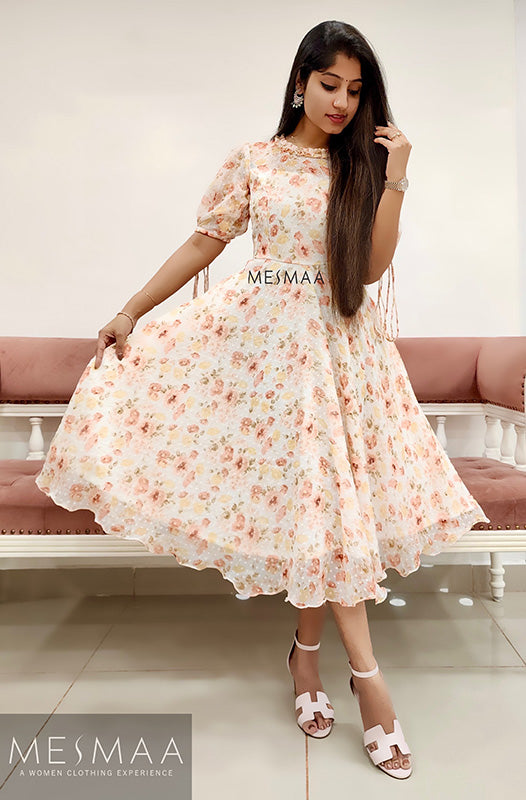 White peach floral dress