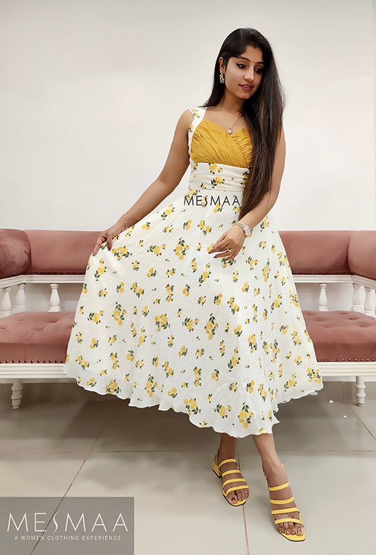 White yellow floral dress