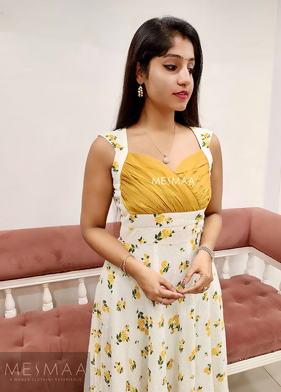 White yellow floral dress