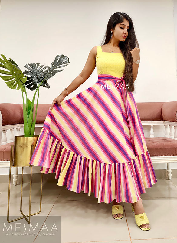 Yellow multi striped dress