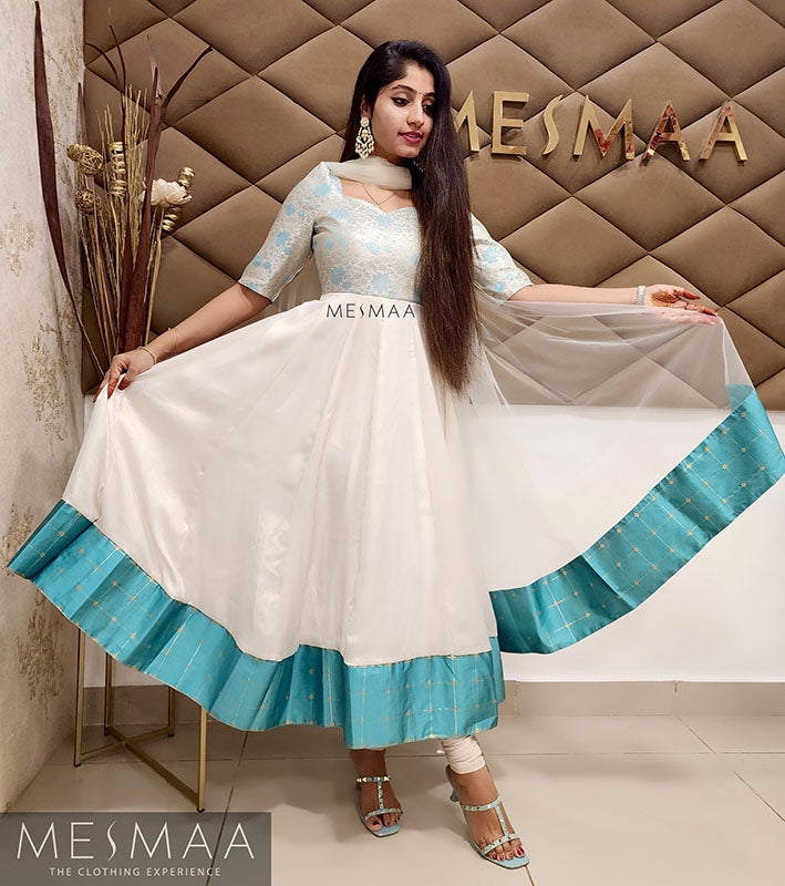 Half white blue anarkali – Mesmaa1