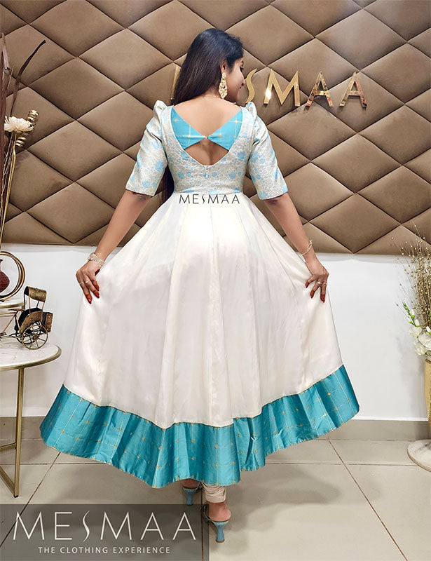 Half white blue anarkali