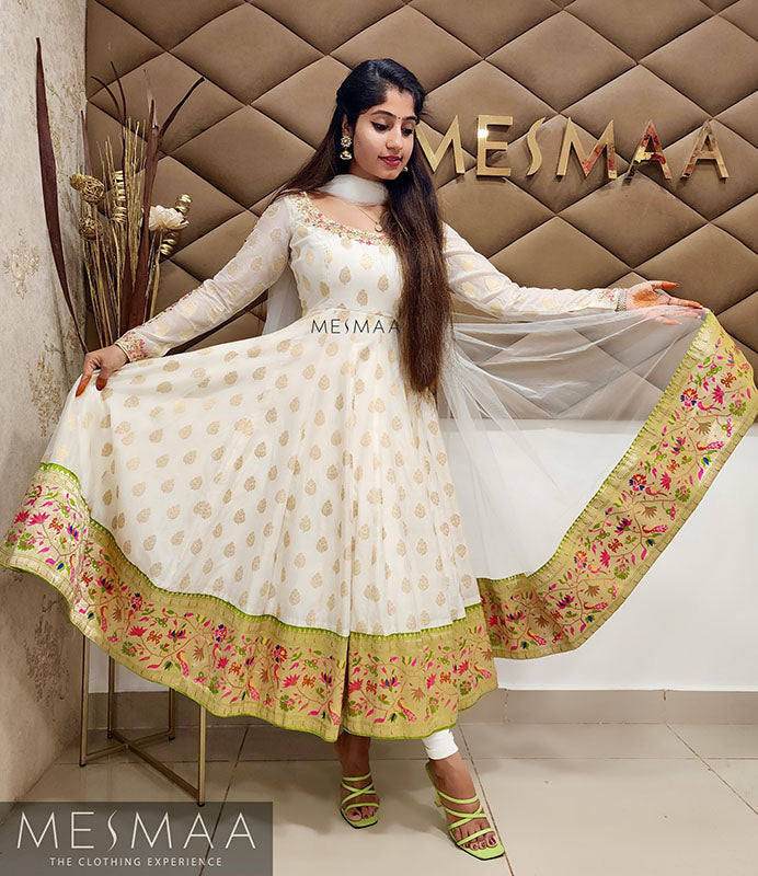 Green white anarkali