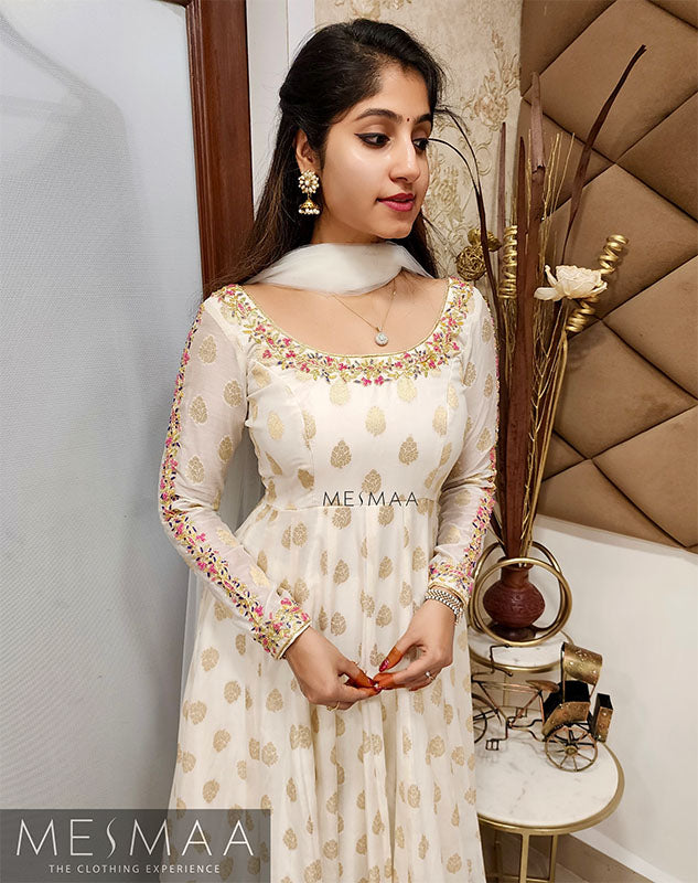 Green white anarkali