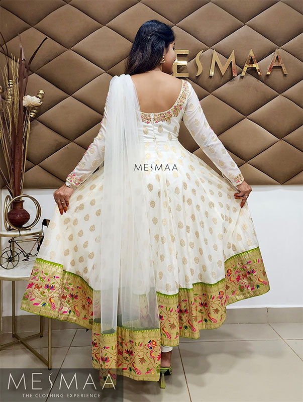 Green white anarkali