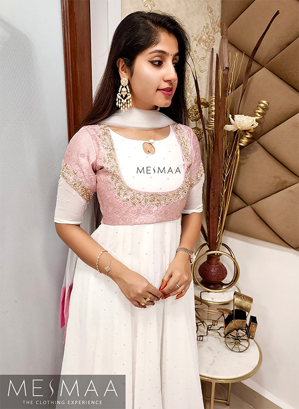 Pink white anarkali