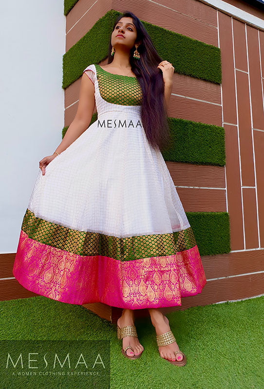White pink green anarkali