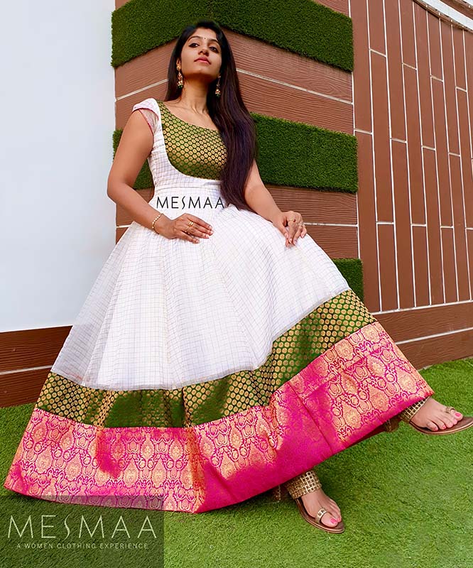 White pink green anarkali