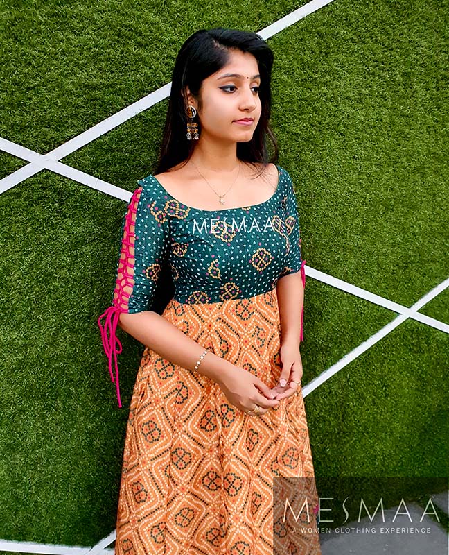 Bottle green mustard bandhini anarkali (Copy)