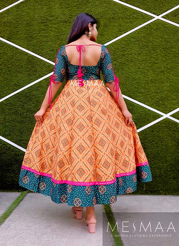 Bottle green mustard bandhini anarkali (Copy)