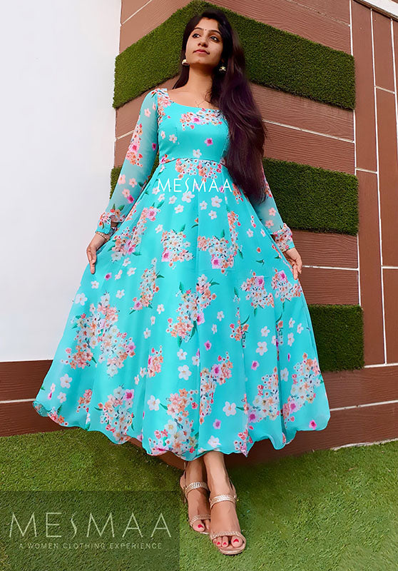 Blue purple floral anarkali