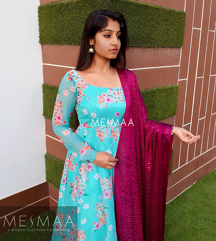 Blue purple floral anarkali