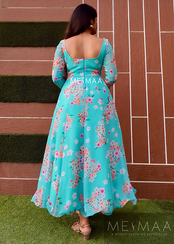 Blue purple floral anarkali