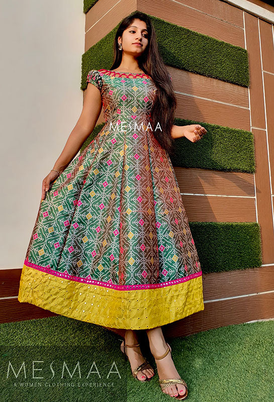 Green yellow Patola anarkali
