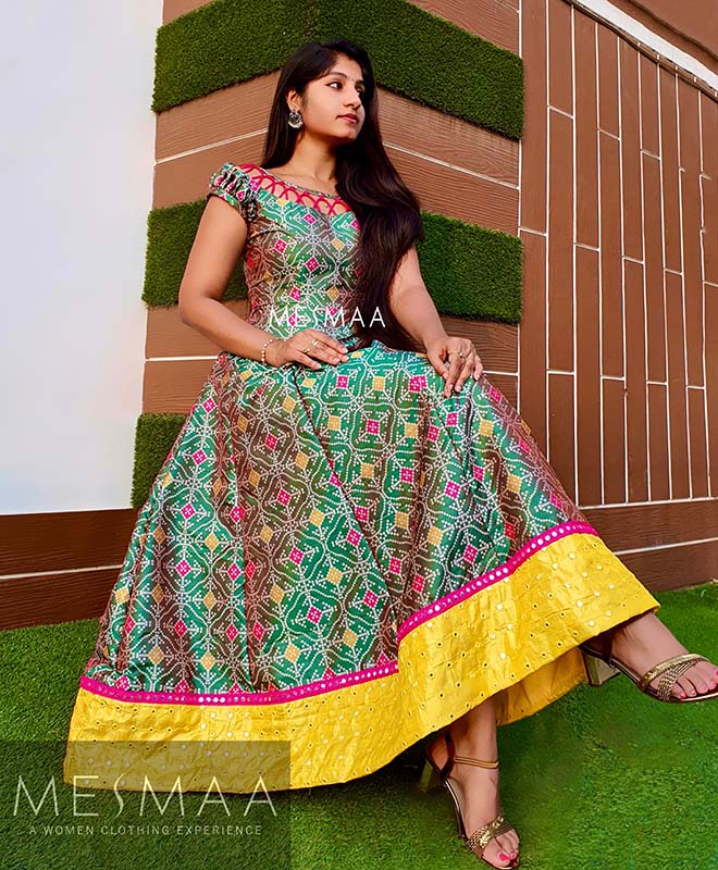 Green yellow Patola anarkali