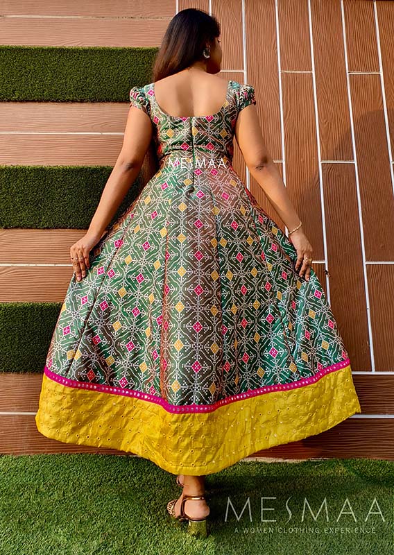 Green yellow Patola anarkali