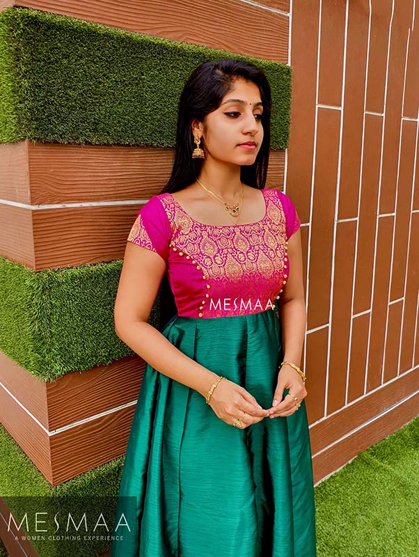 Pink bottle green silk anarkali (Copy)