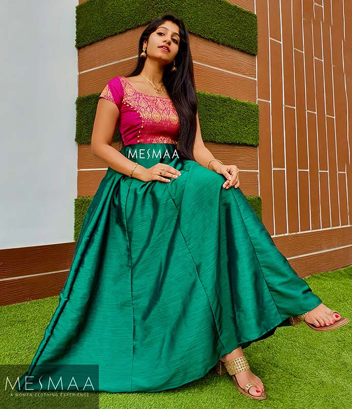 Pink bottle green silk anarkali (Copy)