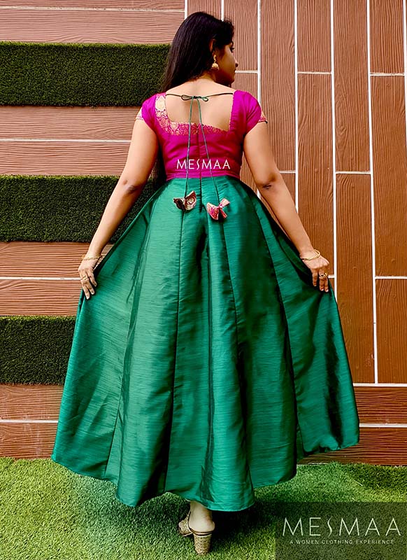 Pink bottle green silk anarkali (Copy)