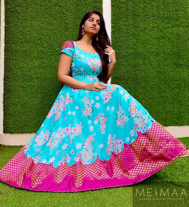 Blue purple floral anarkali