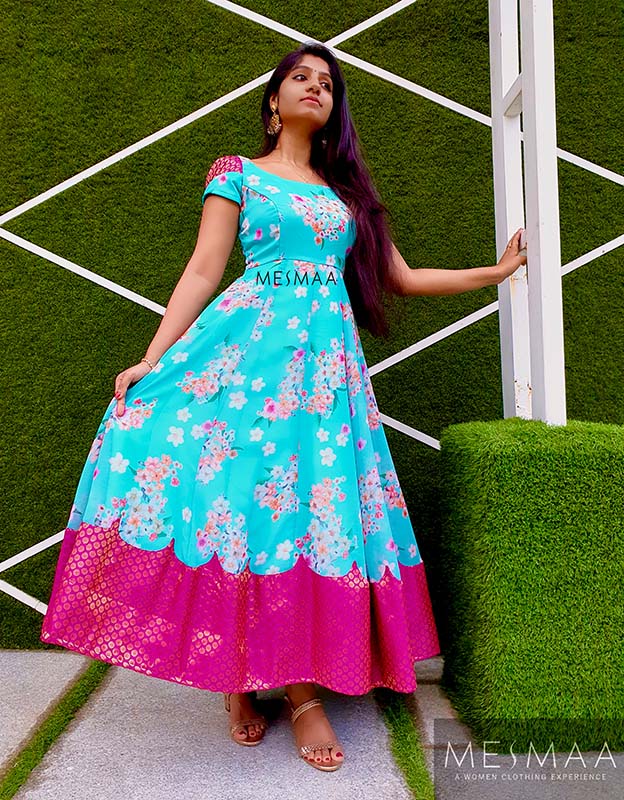 Blue purple floral anarkali