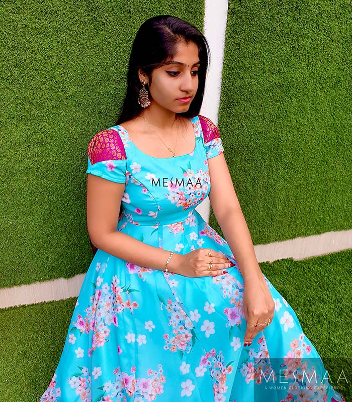 Blue purple floral anarkali
