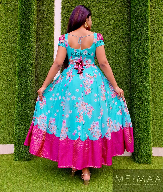 Blue purple floral anarkali