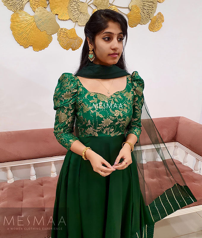 Bottle green baandhi anarkali