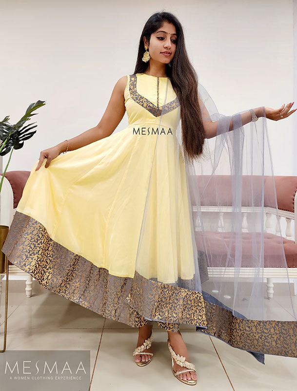 Baby Yellow grey anarkali