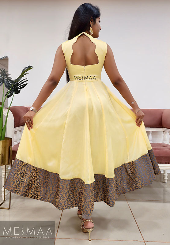 Baby Yellow grey anarkali