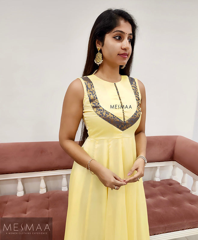 Baby Yellow grey anarkali