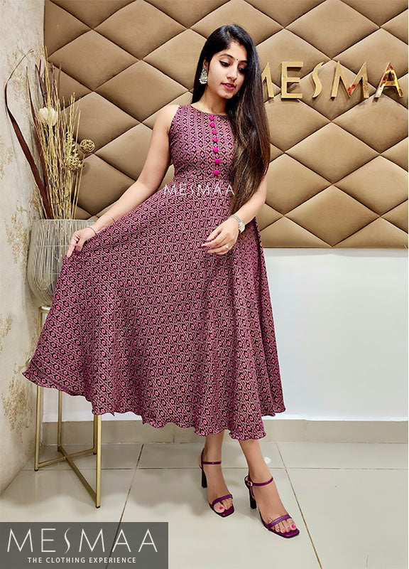 Purple majentha printed dress