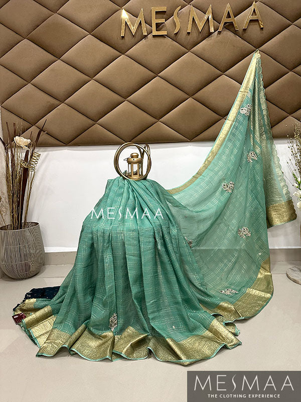 Hand embroidered pure georgette saree