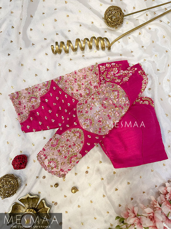 Fuschia Pink baby pink bridal half saree