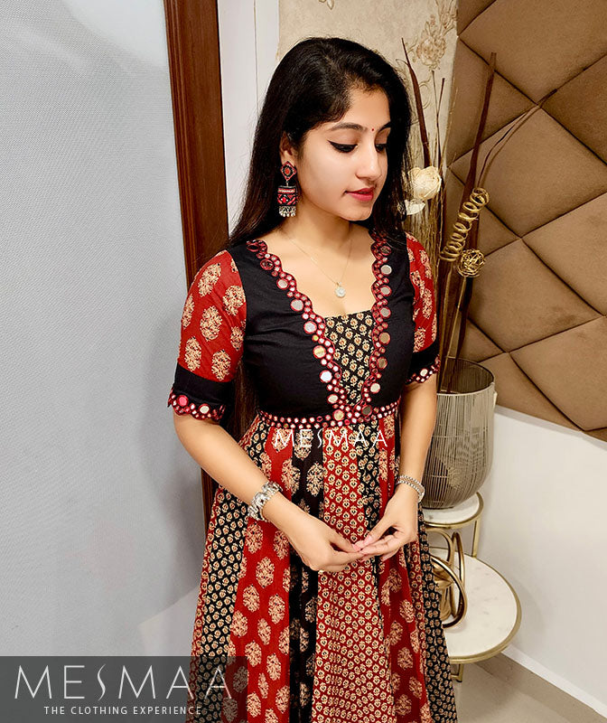 Black brick red floor length dress