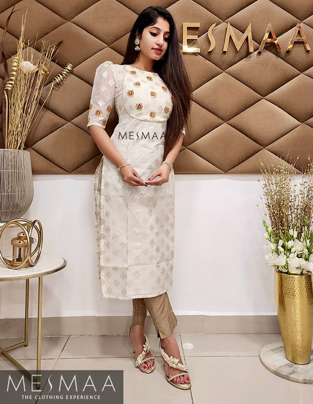 Half White banaras silk Kurti