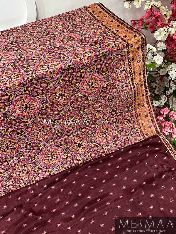 Ajarkh print mirror work saree