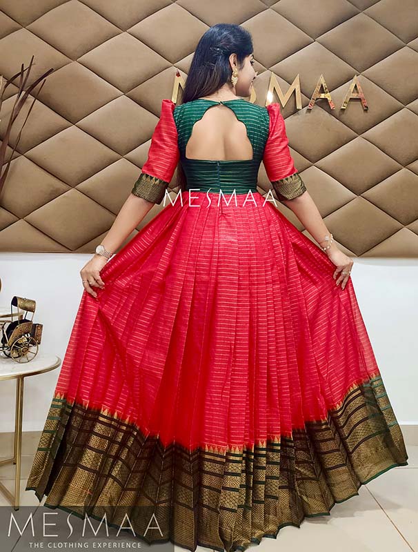 Pinkish red peach tissue anarkali Mesmaa