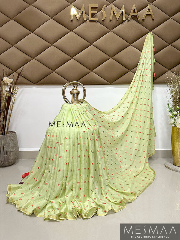 Embroidered chinnon saree