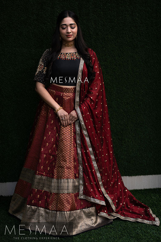 Maroon black bridal lehenga