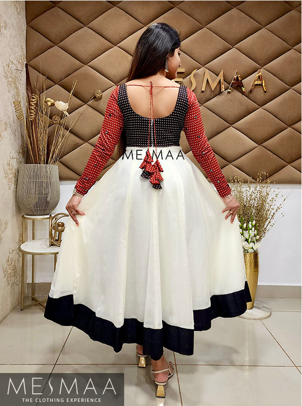 Half white black red anarkali